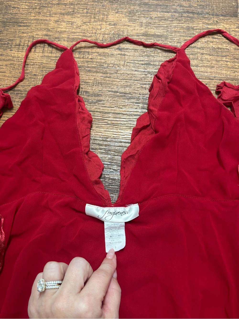 Red Ruffle V-Neck Mini Dress - Picture 6 of 7